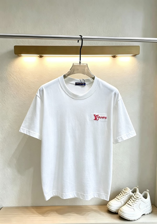 ルイ・ヴィトン LV Lovers 刺繍 半袖 Tシャツ ホワイト FS593 - 画像 (3)