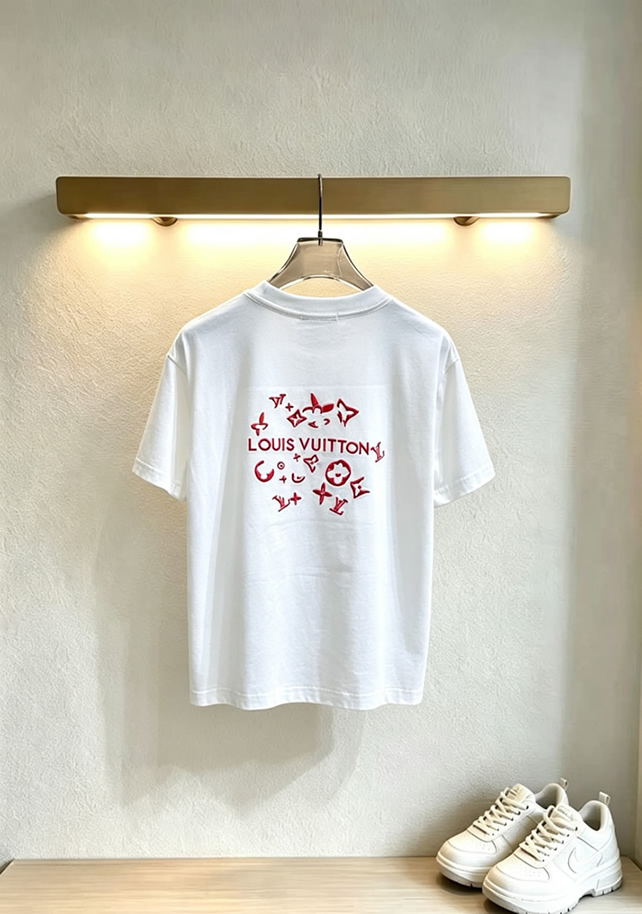 ルイ・ヴィトン LV Lovers 刺繍 半袖 Tシャツ ホワイト FS593 - 画像 (4)