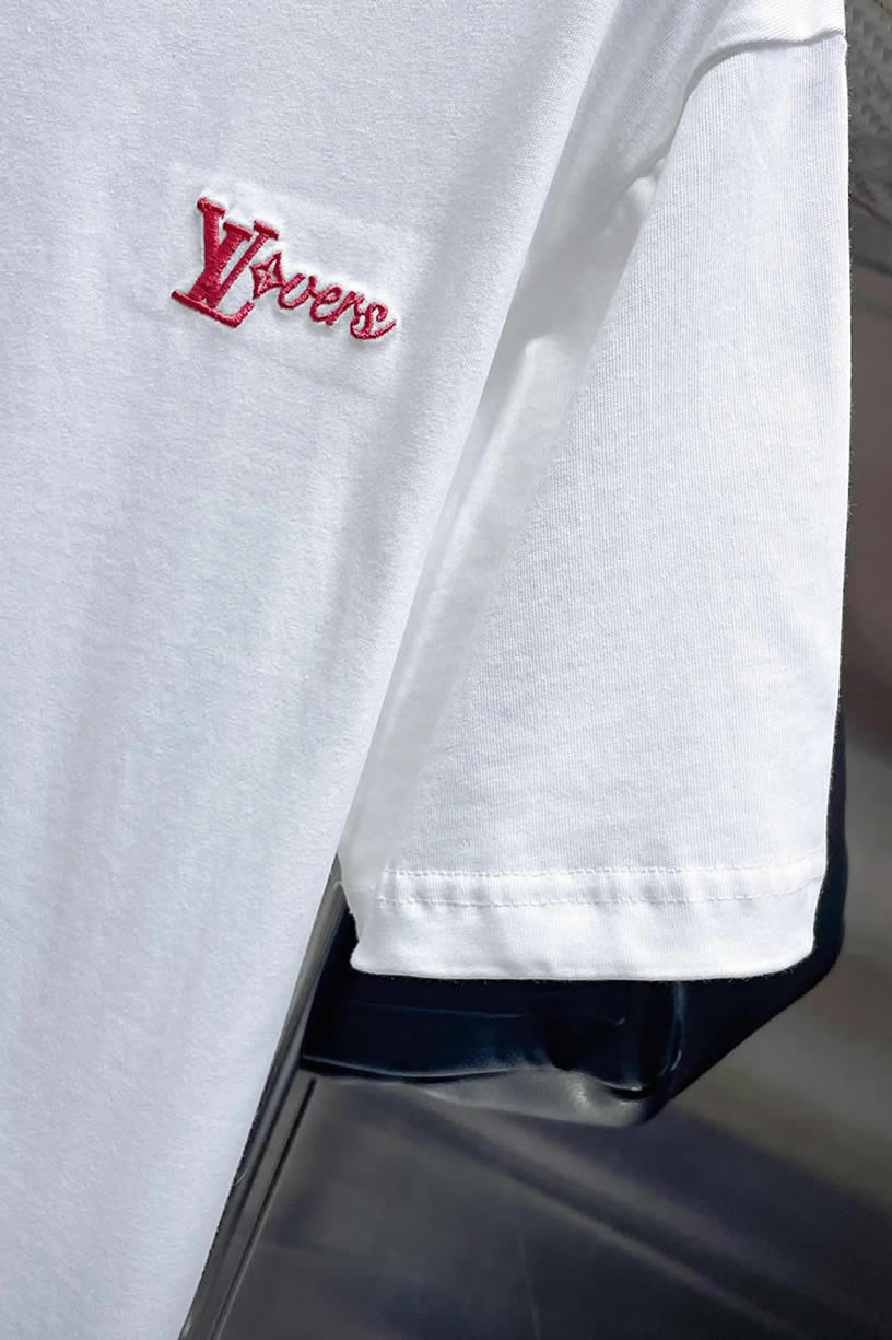 ルイ・ヴィトン LV Lovers 刺繍 半袖 Tシャツ ホワイト FS593 - 画像 (7)