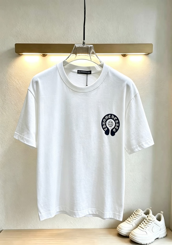 クロムハーツ ホースシュー&CHプラス 刺繍 半袖 Tシャツ ホワイト FS594