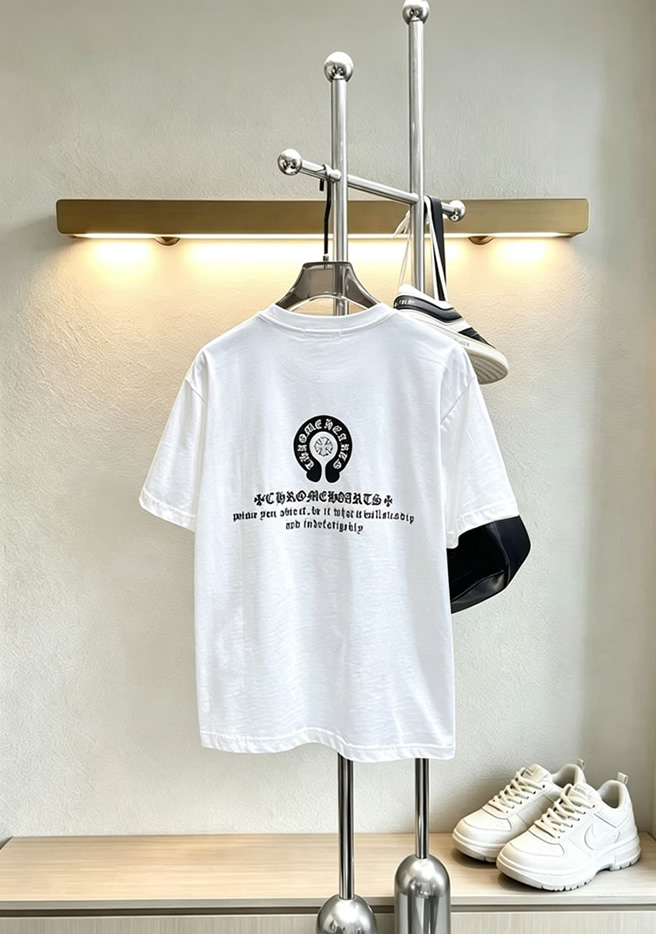 クロムハーツ ホースシュー&CHプラス 刺繍 半袖 Tシャツ ホワイト FS594 - 画像 (2)