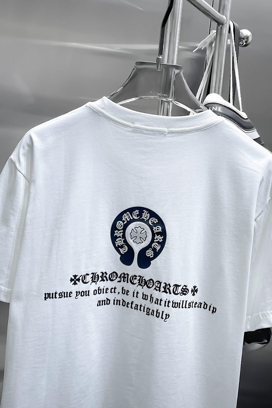 クロムハーツ ホースシュー&CHプラス 刺繍 半袖 Tシャツ ホワイト FS594 - 画像 (4)