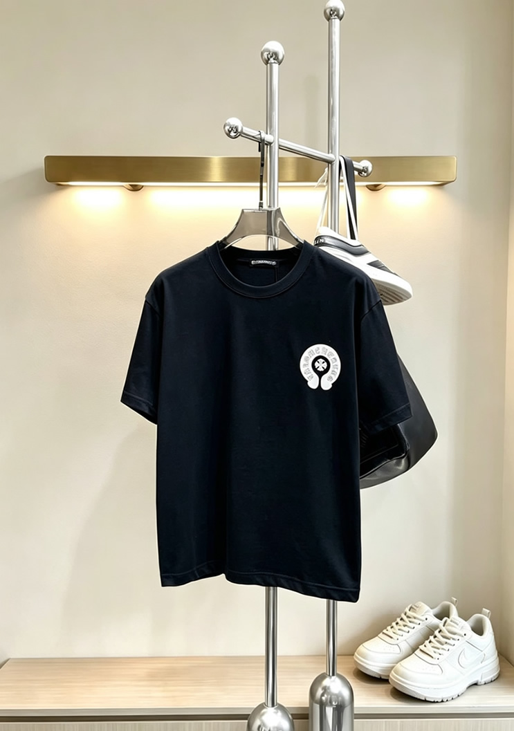 クロムハーツ ホースシュー&CHプラス 刺繍 半袖 Tシャツ ブラック FS595