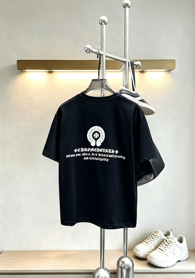 クロムハーツ ホースシュー&CHプラス 刺繍 半袖 Tシャツ ブラック FS595 - 画像 (2)