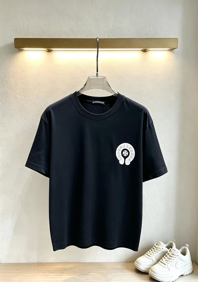 クロムハーツ ホースシュー&CHプラス 刺繍 半袖 Tシャツ ブラック FS595 - 画像 (3)