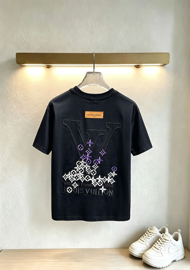 ルイ・ヴィトン LVイニシャル モノグラム グラフィティ 刺繍 半袖 Tシャツ ブラック FS597 - 画像 (2)