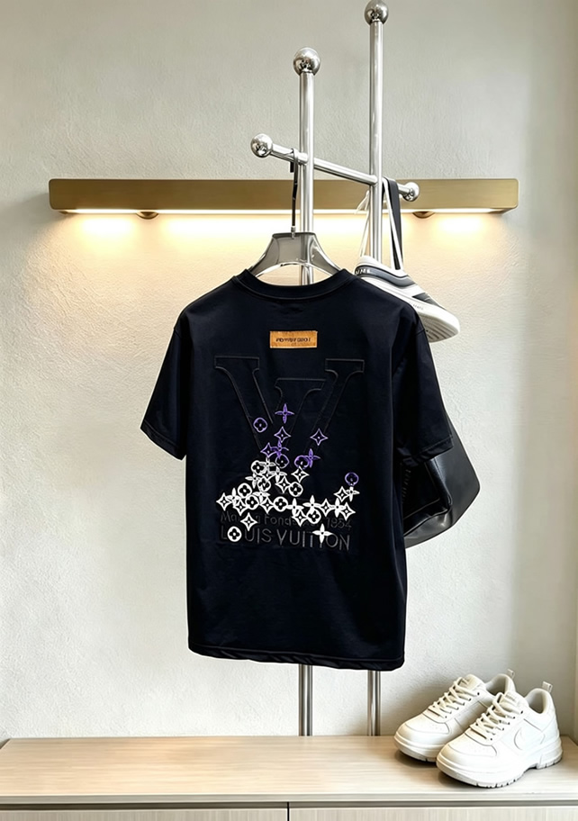 ルイ・ヴィトン LVイニシャル モノグラム グラフィティ 刺繍 半袖 Tシャツ ブラック FS597 - 画像 (3)