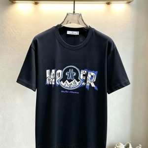 モンクレール マウンテン＆パームツリー ロゴ刺繍 半袖 Tシャツ ブラック FS599