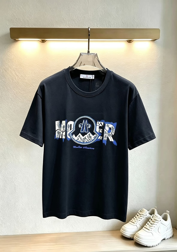 モンクレール マウンテン&パームツリー ロゴ刺繍 半袖 Tシャツ ブラック FS599