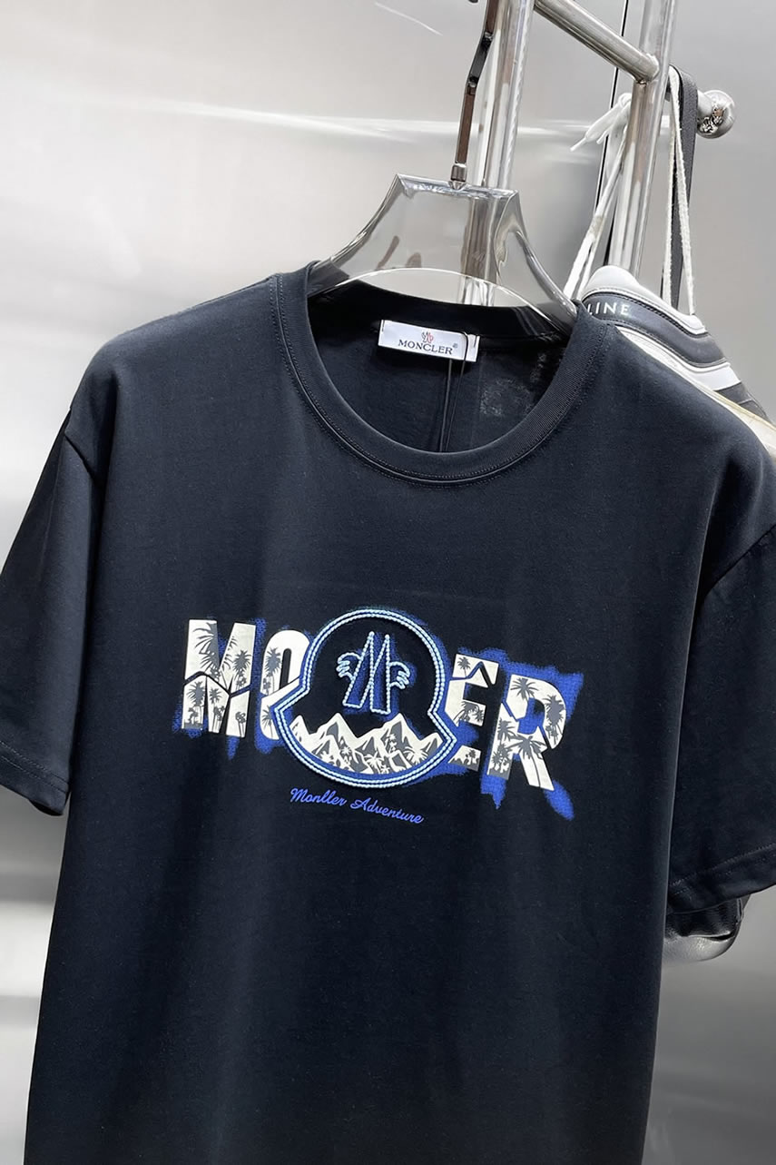 モンクレール マウンテン&パームツリー ロゴ刺繍 半袖 Tシャツ ブラック FS599 - 画像 (3)