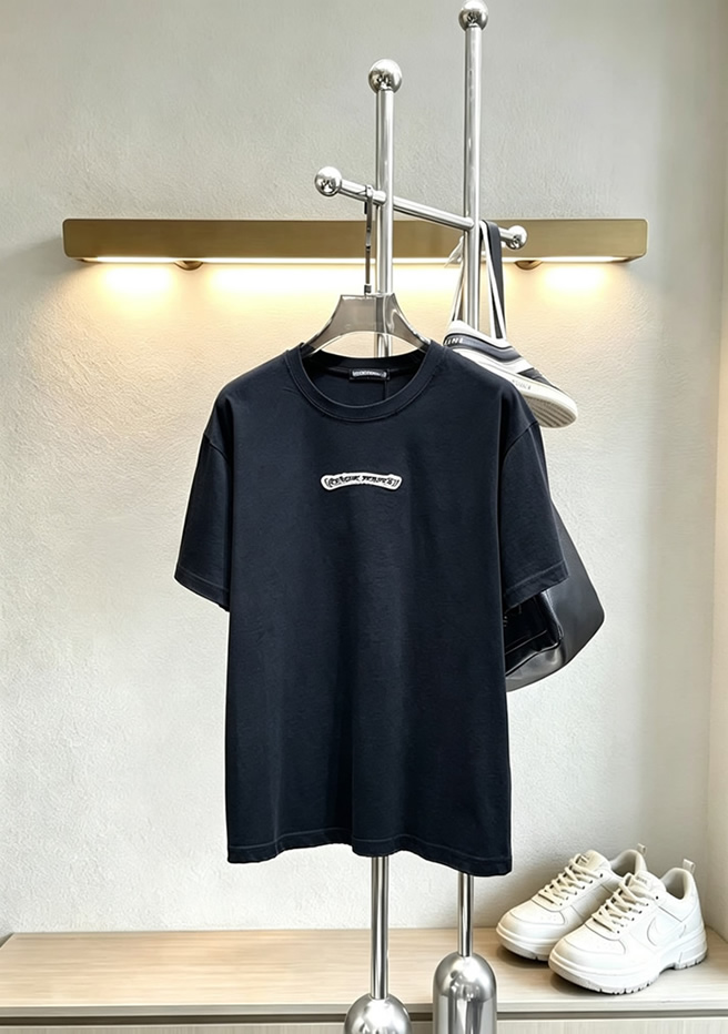 クロムハーツ スクロールラベル 刺繍 半袖 Tシャツ ブラック FS600