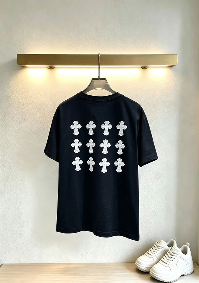クロムハーツ スクロールラベル 刺繍 半袖 Tシャツ ブラック FS600 - 画像 (2)
