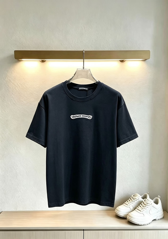 クロムハーツ スクロールラベル 刺繍 半袖 Tシャツ ブラック FS600 - 画像 (3)