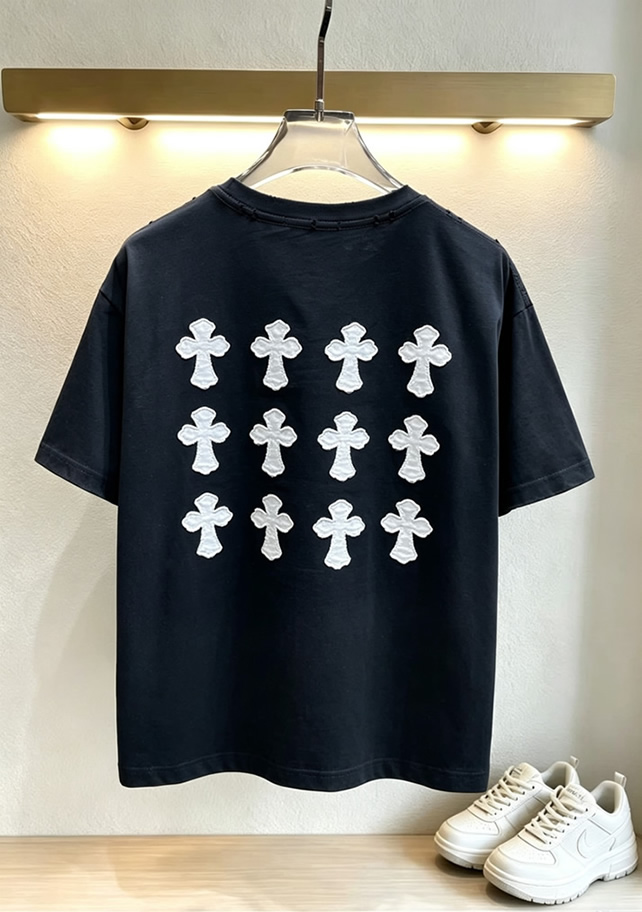 クロムハーツ スクロールラベル 刺繍 半袖 Tシャツ ブラック FS600 - 画像 (4)
