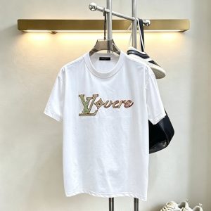 ルイ・ヴィトン LV Lovers ダミエ パターン 刺繍 半袖 Tシャツ ホワイト FS602