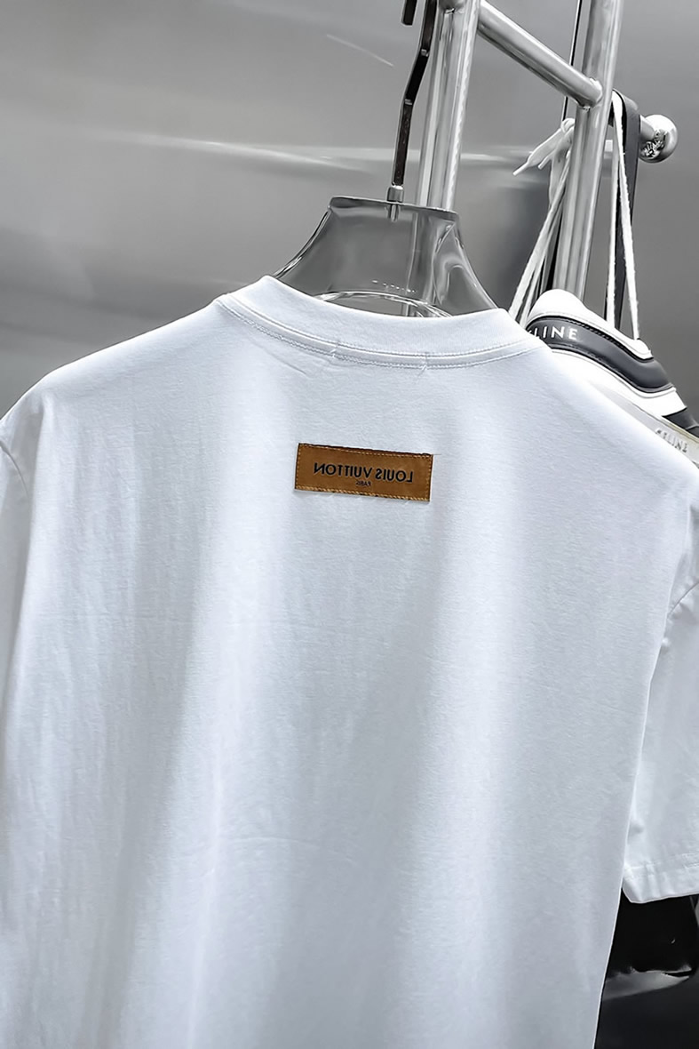 ルイ・ヴィトン LV Lovers ダミエ パターン 刺繍 半袖 Tシャツ ホワイト FS602 - 画像 (5)