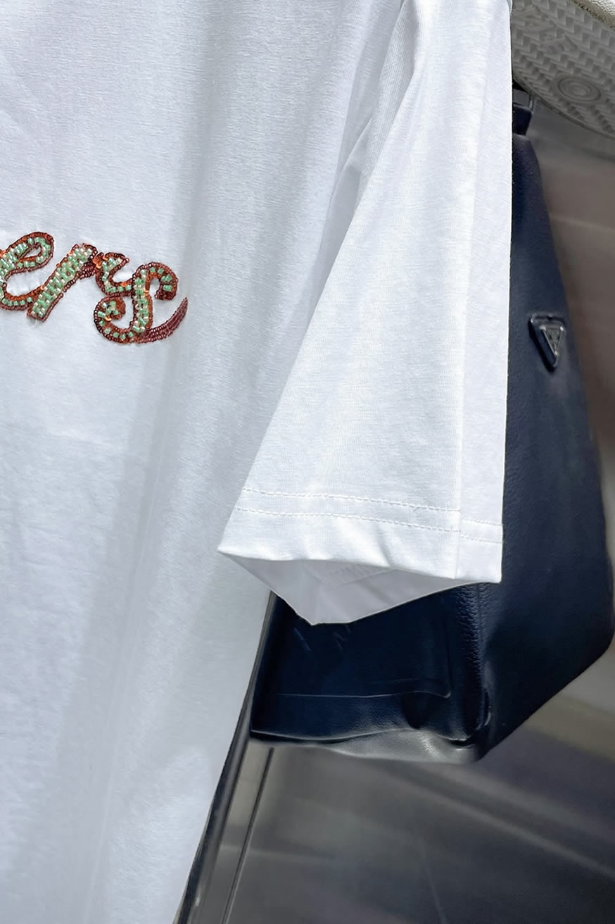 ルイ・ヴィトン LV Lovers ダミエ パターン 刺繍 半袖 Tシャツ ホワイト FS602 - 画像 (6)