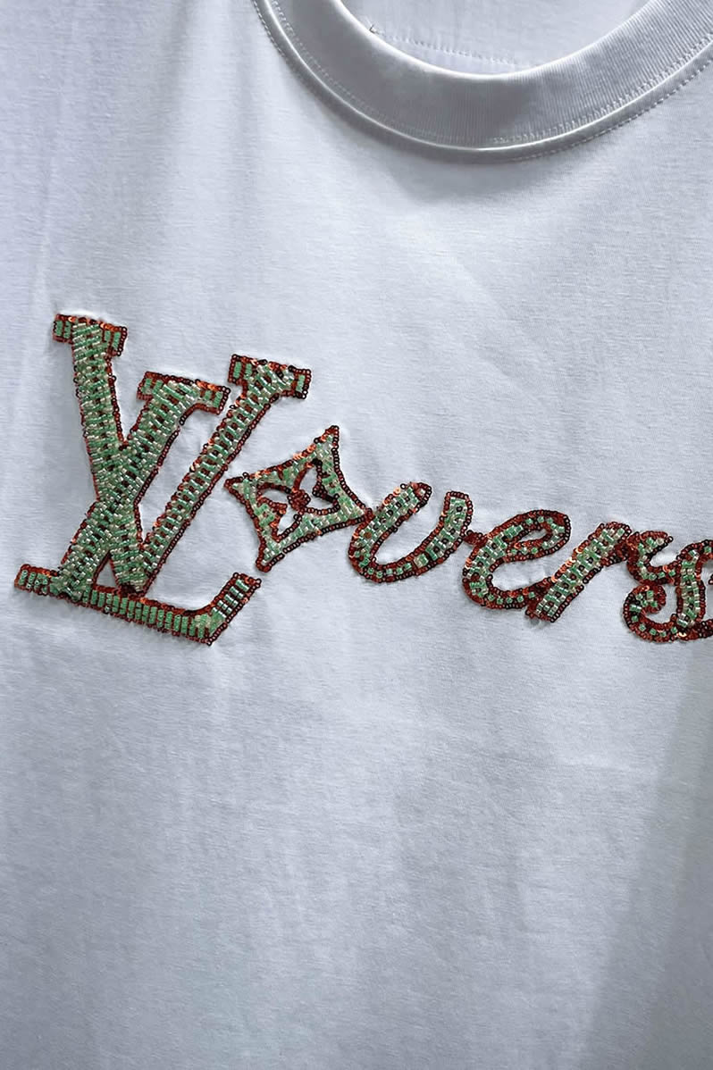 ルイ・ヴィトン LV Lovers ダミエ パターン 刺繍 半袖 Tシャツ ホワイト FS602 - 画像 (7)