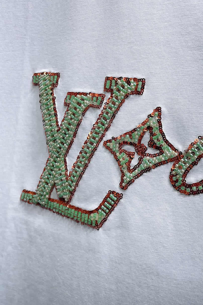 ルイ・ヴィトン LV Lovers ダミエ パターン 刺繍 半袖 Tシャツ ホワイト FS602 - 画像 (8)