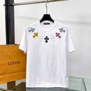 クロムハーツ マルチカラー クロスパッチ ネックライン 半袖 Tシャツ ホワイト FS604