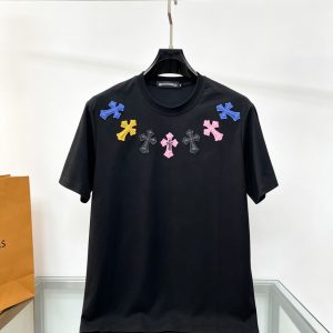 クロムハーツ マルチカラー クロスパッチ ネックライン 半袖 Tシャツ ブラック FS605