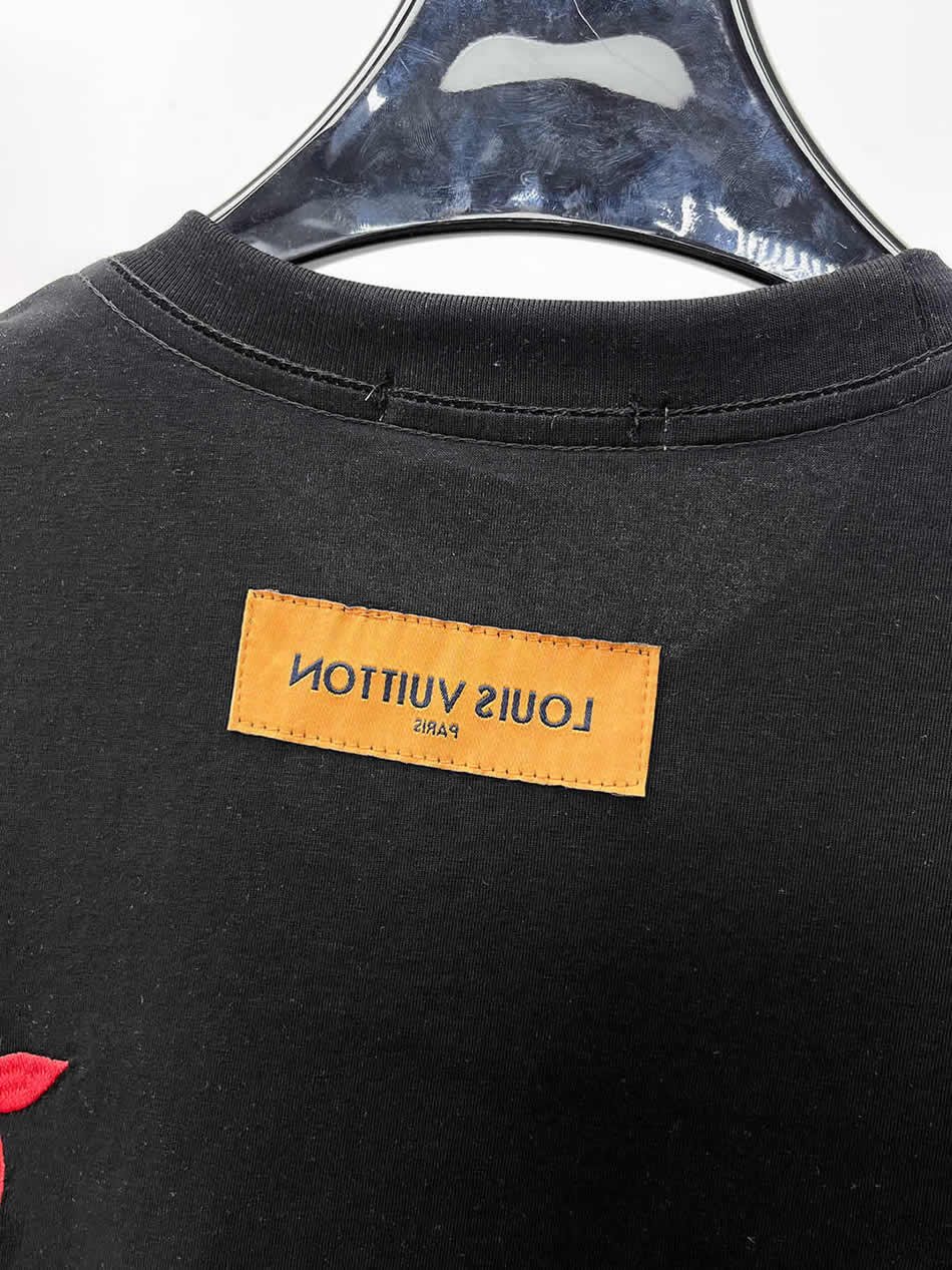 ルイ・ヴィトン LVイニシャル ラインストーン モノグラムフラワー 刺繍 半袖 Tシャツ ブラック FS608 - 画像 (7)