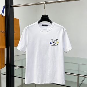 ルイ・ヴィトン LVイニシャル ラインストーン モノグラムフラワー 刺繍 半袖 Tシャツ ホワイト FS609