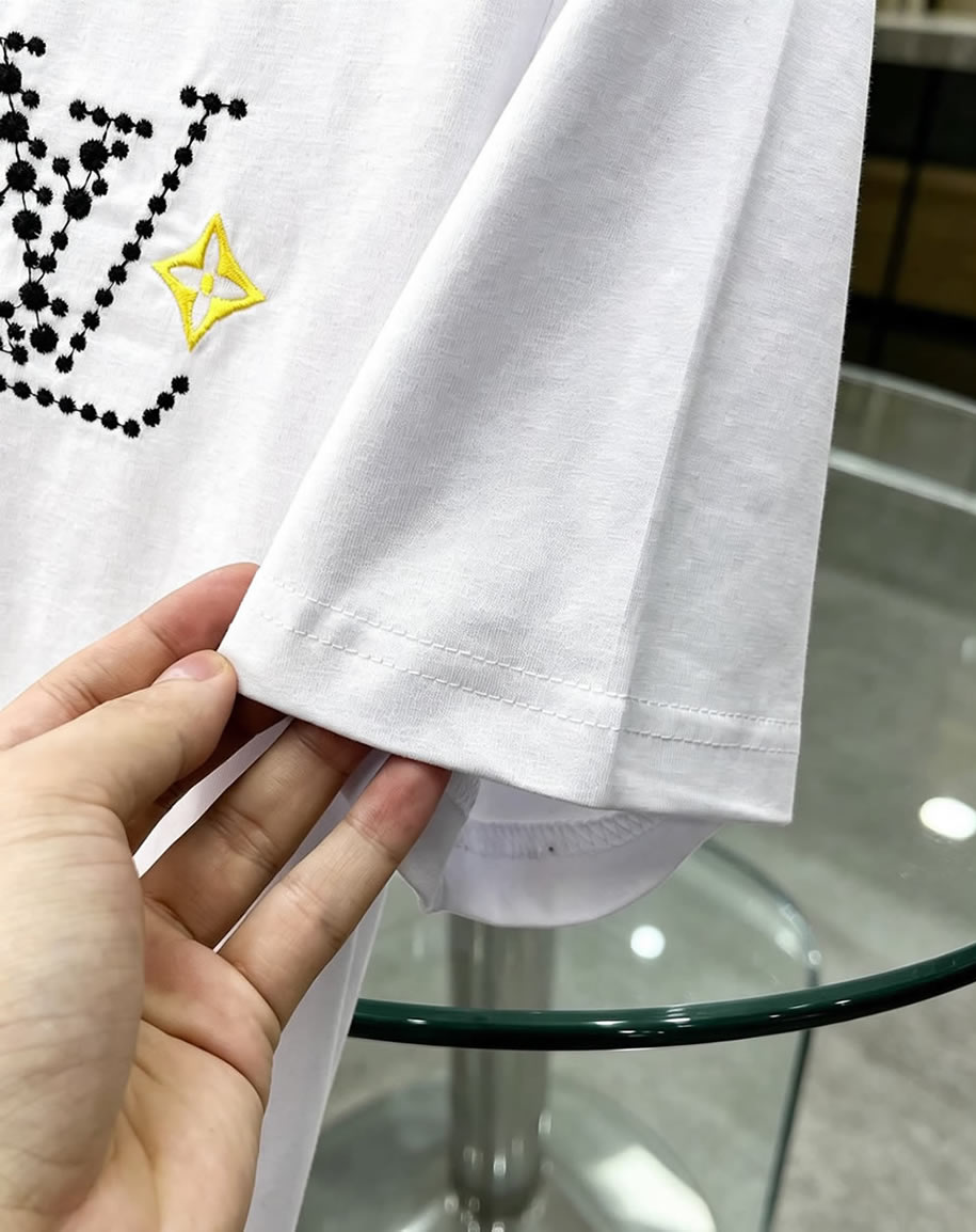 ルイ・ヴィトン LVイニシャル ラインストーン モノグラムフラワー 刺繍 半袖 Tシャツ ホワイト FS609 - 画像 (5)