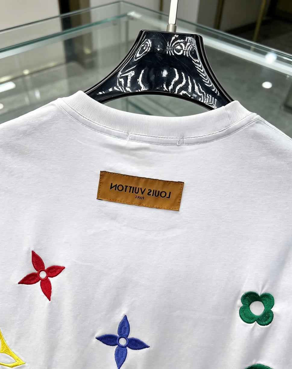 ルイ・ヴィトン LVイニシャル ラインストーン モノグラムフラワー 刺繍 半袖 Tシャツ ホワイト FS609 - 画像 (6)