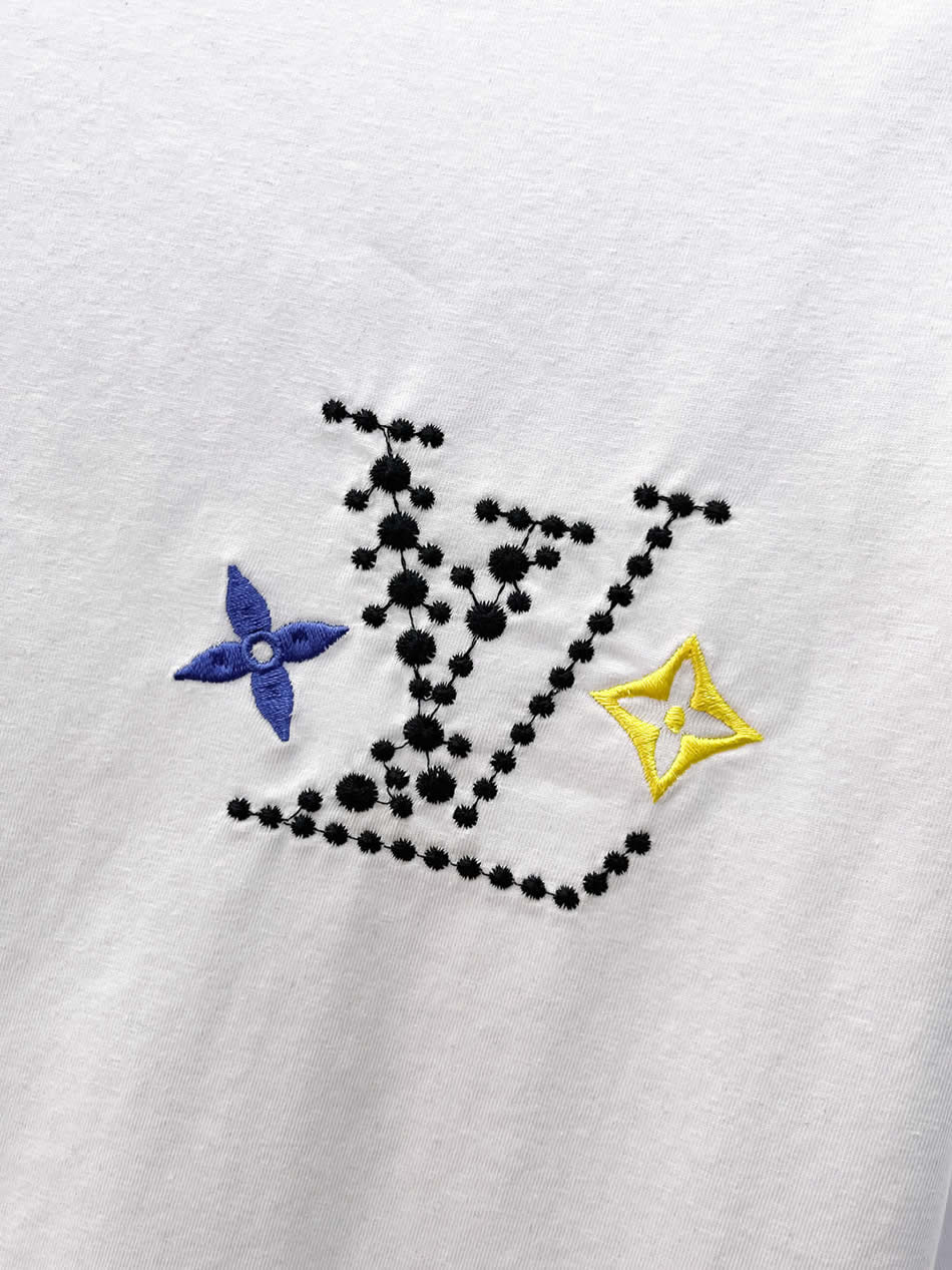 ルイ・ヴィトン LVイニシャル ラインストーン モノグラムフラワー 刺繍 半袖 Tシャツ ホワイト FS609 - 画像 (7)