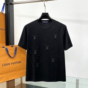 ルイ・ヴィトン LVイニシャル ラインストーンドロップ 半袖 Tシャツ ブラック FS610