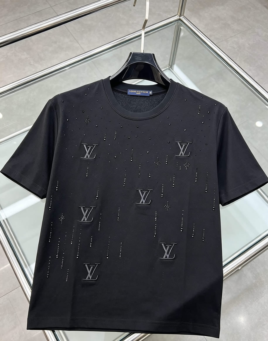 ルイ・ヴィトン LVイニシャル ラインストーンドロップ 半袖 Tシャツ ブラック FS610 - 画像 (3)
