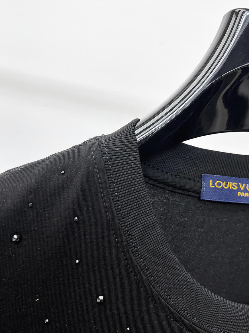 ルイ・ヴィトン LVイニシャル ラインストーンドロップ 半袖 Tシャツ ブラック FS610 - 画像 (7)