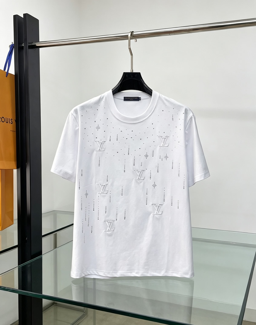ルイ・ヴィトン LVイニシャル ラインストーンドロップ 半袖 Tシャツ ホワイト FS611