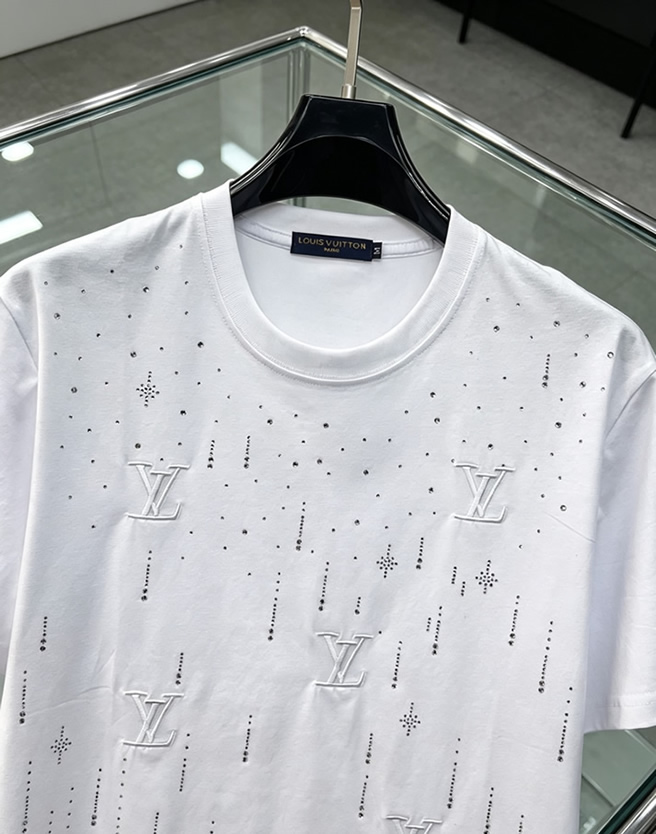 ルイ・ヴィトン LVイニシャル ラインストーンドロップ 半袖 Tシャツ ホワイト FS611 - 画像 (3)
