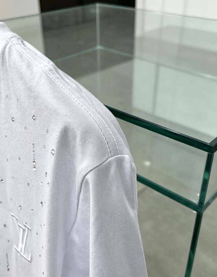 ルイ・ヴィトン LVイニシャル ラインストーンドロップ 半袖 Tシャツ ホワイト FS611 - 画像 (4)