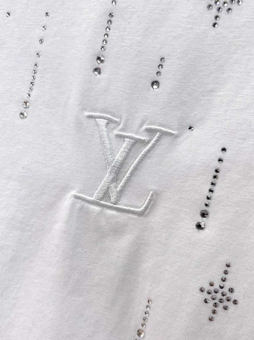 ルイ・ヴィトン LVイニシャル ラインストーンドロップ 半袖 Tシャツ ホワイト FS611 - 画像 (6)