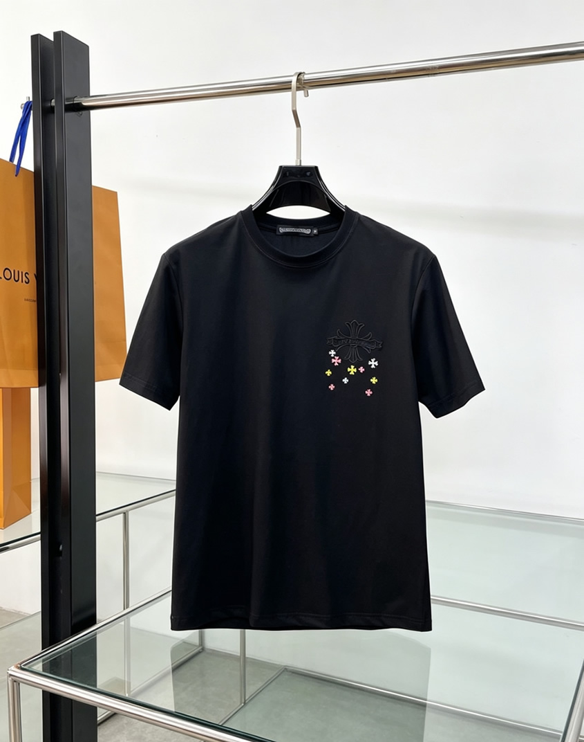 クロムハーツ フローラルクロス マルチカラー ミニプラス 刺繍 半袖 Tシャツ ブラック FS615