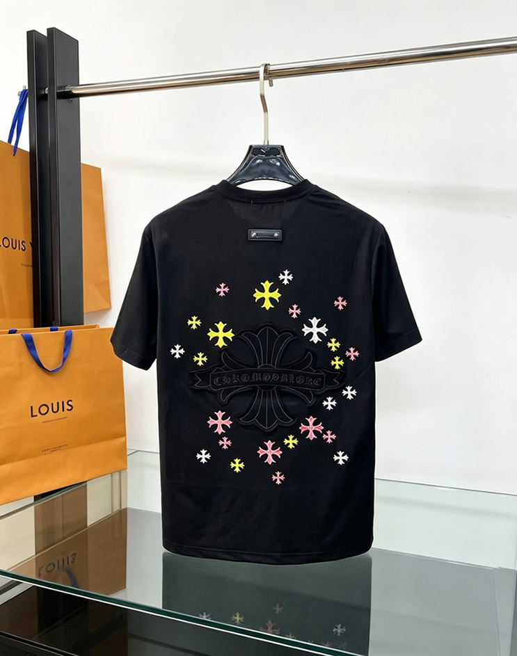 クロムハーツ フローラルクロス マルチカラー ミニプラス 刺繍 半袖 Tシャツ ブラック FS615 - 画像 (2)