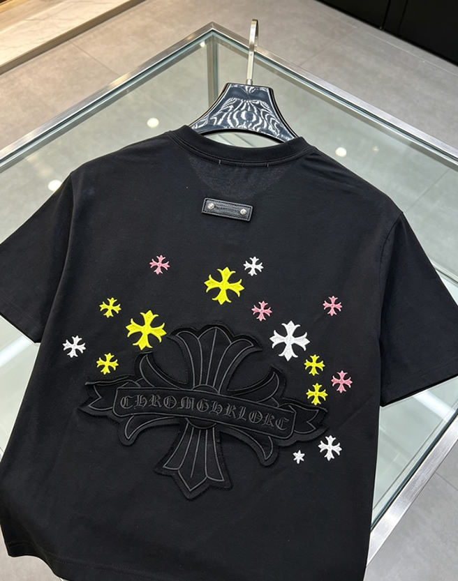 クロムハーツ フローラルクロス マルチカラー ミニプラス 刺繍 半袖 Tシャツ ブラック FS615 - 画像 (4)