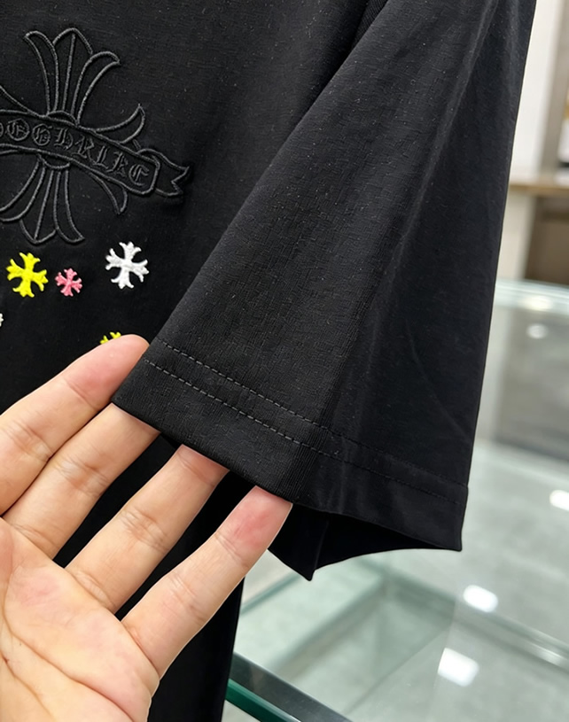 クロムハーツ フローラルクロス マルチカラー ミニプラス 刺繍 半袖 Tシャツ ブラック FS615 - 画像 (5)