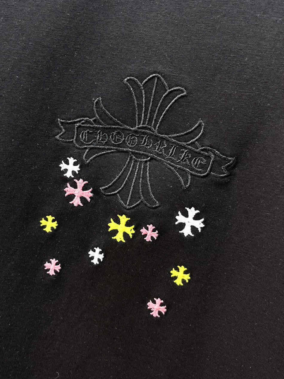 クロムハーツ フローラルクロス マルチカラー ミニプラス 刺繍 半袖 Tシャツ ブラック FS615 - 画像 (7)