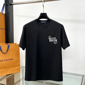 ルイ・ヴィトン ロゴ モノグラムフラワー 刺繍 半袖 Tシャツ ブラック FS617