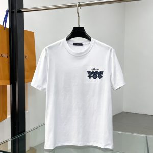 ルイ・ヴィトン カレッジロゴ モノグラムフラワー 刺繍 半袖 Tシャツ ホワイト FS618