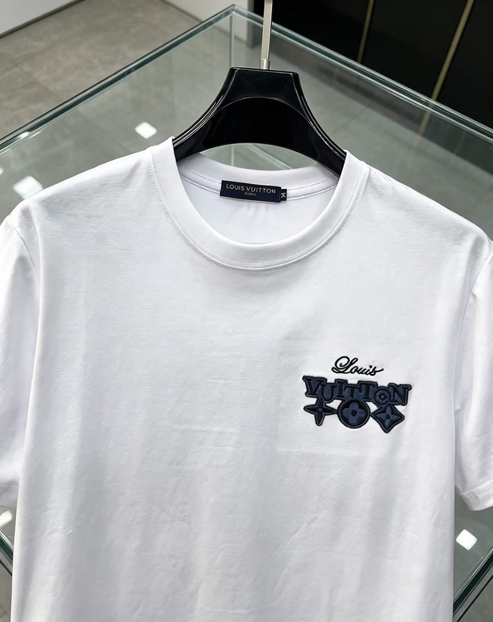 ルイ・ヴィトン カレッジロゴ モノグラムフラワー 刺繍 半袖 Tシャツ ホワイト FS618 - 画像 (3)