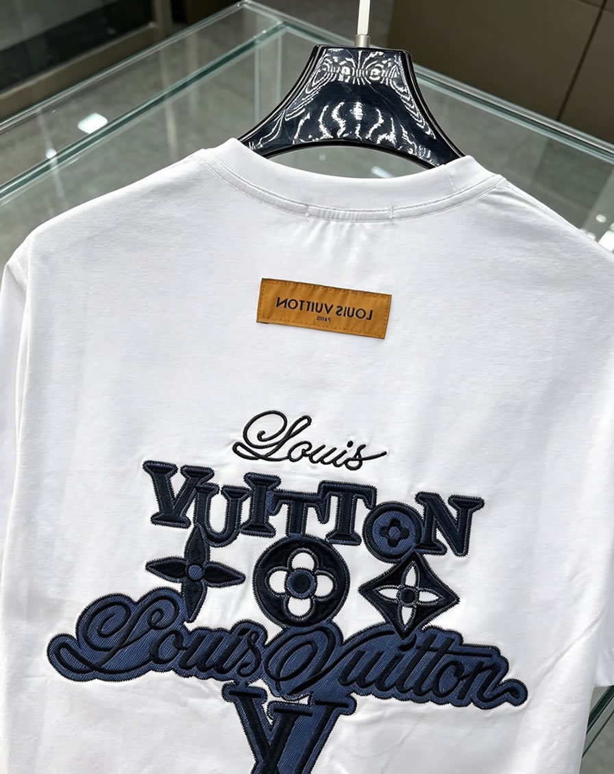 ルイ・ヴィトン カレッジロゴ モノグラムフラワー 刺繍 半袖 Tシャツ ホワイト FS618 - 画像 (4)