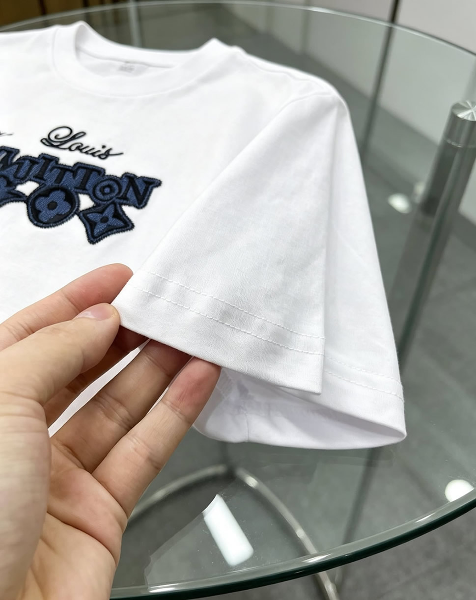 ルイ・ヴィトン カレッジロゴ モノグラムフラワー 刺繍 半袖 Tシャツ ホワイト FS618 - 画像 (5)