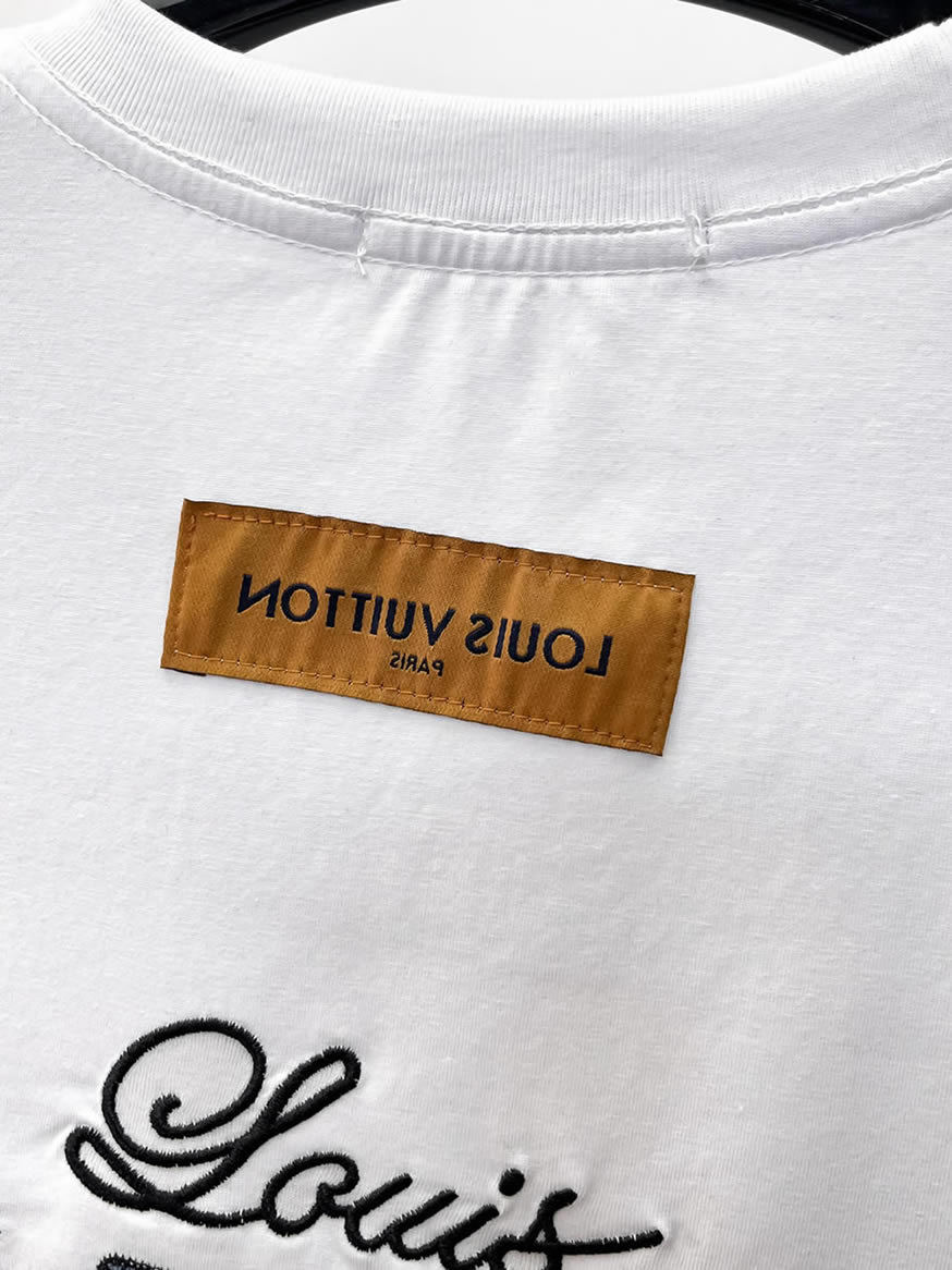 ルイ・ヴィトン カレッジロゴ モノグラムフラワー 刺繍 半袖 Tシャツ ホワイト FS618 - 画像 (6)