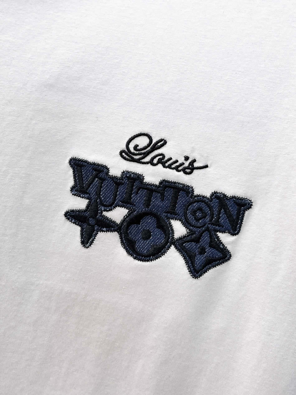 ルイ・ヴィトン カレッジロゴ モノグラムフラワー 刺繍 半袖 Tシャツ ホワイト FS618 - 画像 (9)