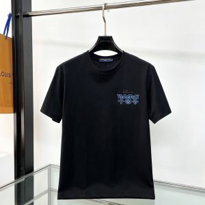 ルイ・ヴィトン カレッジロゴ モノグラムフラワー 刺繍 半袖 Tシャツ ブラック FS619